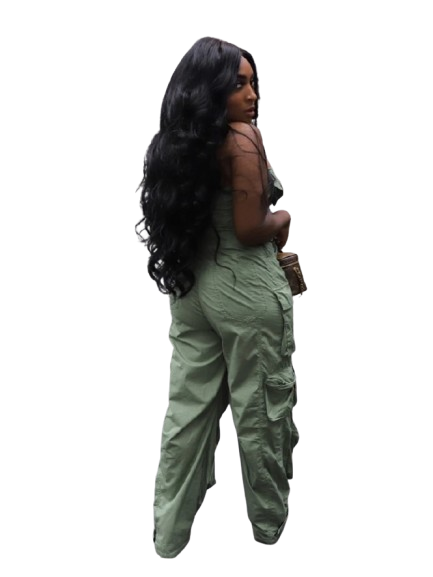 Solid Color Sleeveless Cargo Jumpsuit