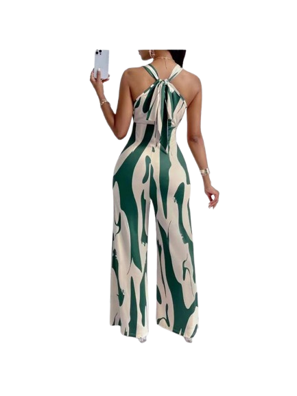 Colorblock Print Wide Leg Sleeveless Jumpsuits