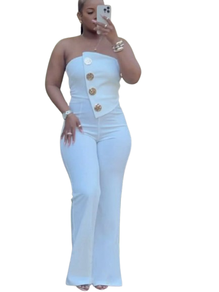 Irregular Buckle Strapless Fitted Jumpsuits