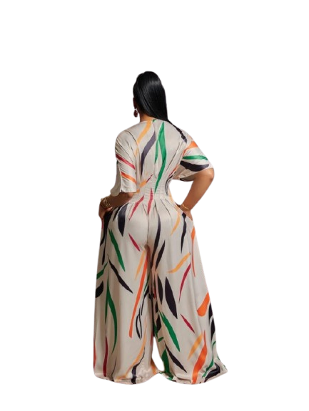 Print Wide Leg Short Sleeve Jumpsuits