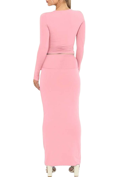 Plain Color Cropped Bodycon Skirt Sets