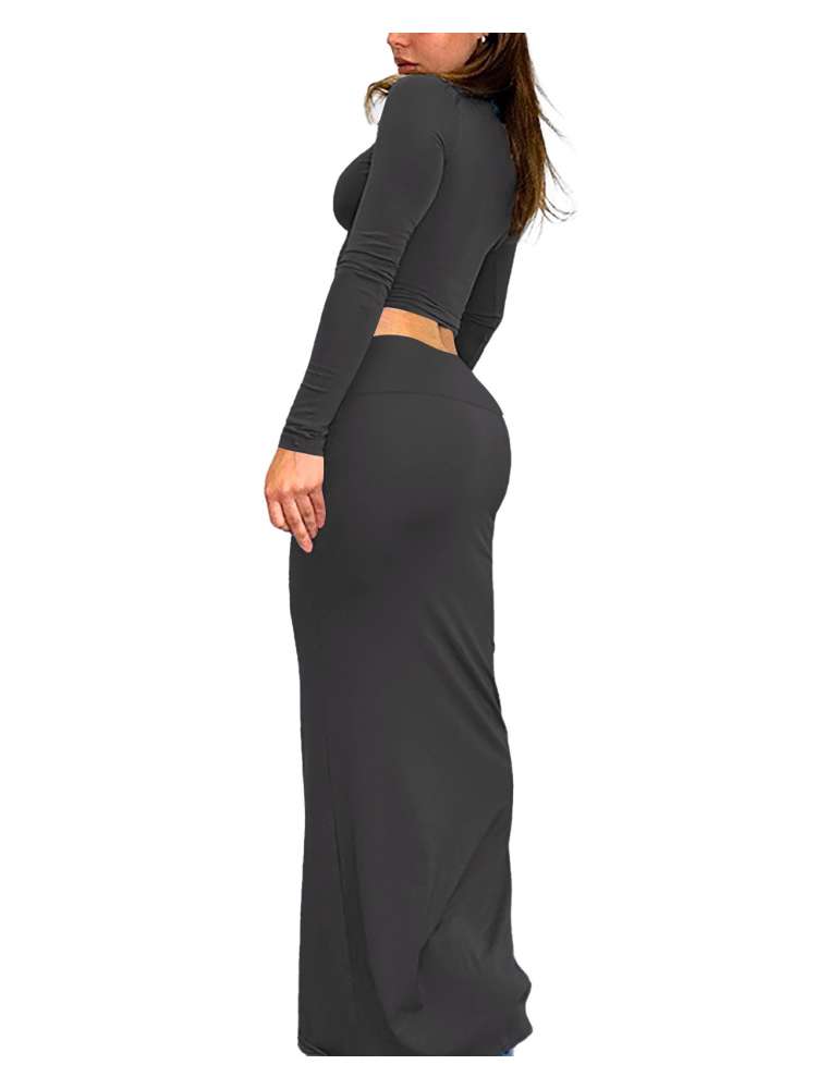 Plain Color Cropped Bodycon Skirt Sets