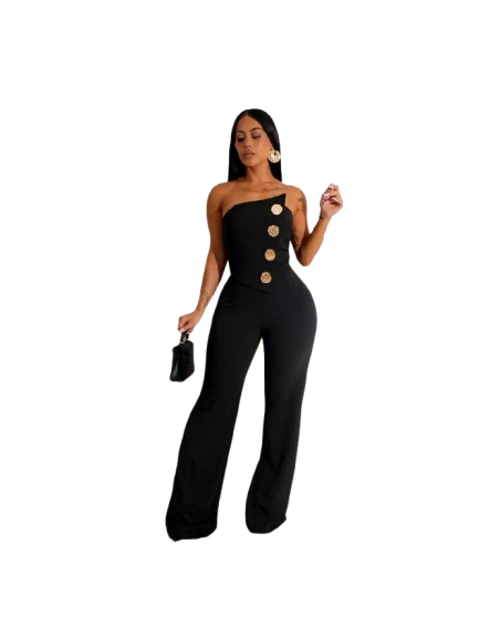 Irregular Buckle Strapless Fitted Jumpsuits